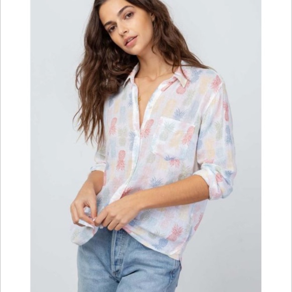Rails Charli Linen Rainbow Pinas Shirt Size M NWT
